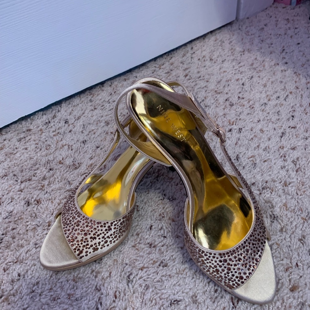 Nine West Gold-tone Rhinestone Slingback Heels